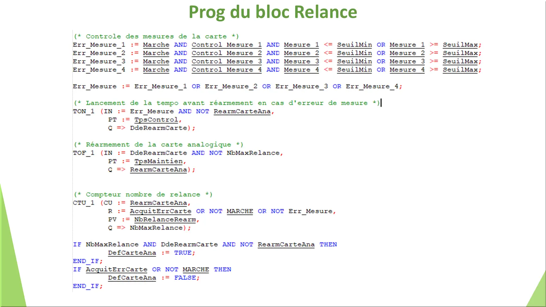 Prog du bloc Relance